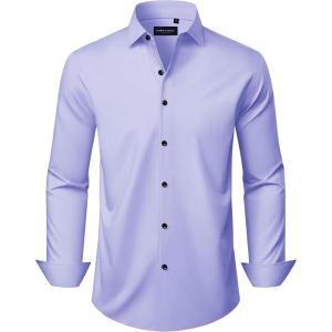 Alimens & Gentle Men’s Long Sleeve Dress Shirts Wrinkle Free Stretch Wedding Business Casual Button Down Shirt(Lavender)