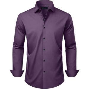 Alimens & Gentle Men’s Long Sleeve Dress Shirts Wrinkle Free Stretch Wedding Business Casual Button Down Shirt(Purple)