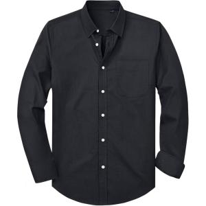 Alimens & Gentle Mens Oxford Shirt Solid Stretch Dress Shirts Casual Business Long Sleeve Button Down Shirt with Pocket(Black)