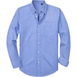 Alimens & Gentle Mens Oxford Shirt Solid Stretch Dress Shirts Casual Business Long Sleeve Button Down Shirt with Pocket(Blue)
