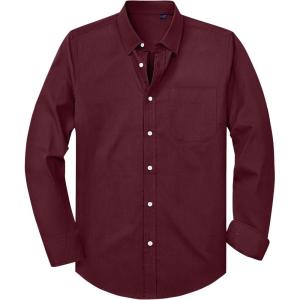 Alimens & Gentle Mens Oxford Shirt Solid Stretch Dress Shirts Casual Business Long Sleeve Button Down Shirt with Pocket(Burgundy)