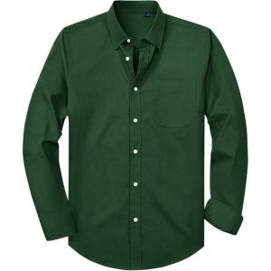Alimens & Gentle Mens Oxford Shirt Solid Stretch Dress Shirts Casual Business Long Sleeve Button Down Shirt with Pocket(Dark Green)