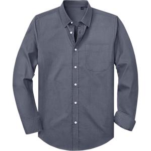 Alimens & Gentle Mens Oxford Shirt Solid Stretch Dress Shirts Casual Business Long Sleeve Button Down Shirt with Pocket(Grey)