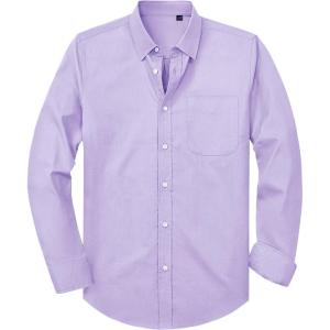 Alimens & Gentle Mens Oxford Shirt Solid Stretch Dress Shirts Casual Business Long Sleeve Button Down Shirt with Pocket(Lavender)