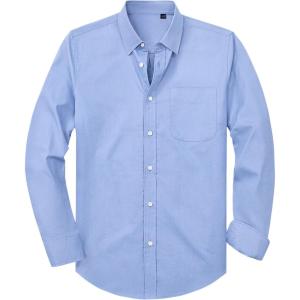 Alimens & Gentle Mens Oxford Shirt Solid Stretch Dress Shirts Casual Business Long Sleeve Button Down Shirt with Pocket(Light Blue)