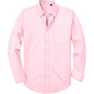Alimens & Gentle Mens Oxford Shirt Solid Stretch Dress Shirts Casual Business Long Sleeve Button Down Shirt with Pocket(Light Pink)