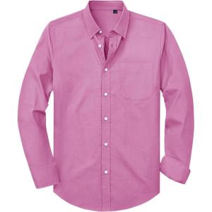 Alimens & Gentle Mens Oxford Shirt Solid Stretch Dress Shirts Casual Business Long Sleeve Button Down Shirt with Pocket(Pink)