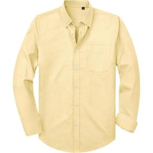 Alimens & Gentle Mens Oxford Shirt Solid Stretch Dress Shirts Casual Business Long Sleeve Button Down Shirt with Pocket(Yellow)