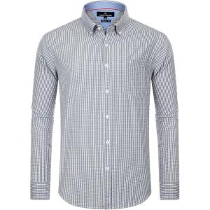 Alimens & Gentle Men’s Plaid Button Down Shirts Cotton Long Sleeve Dress Shirts Regular Fit Gingham Shirts(Black Gingham)