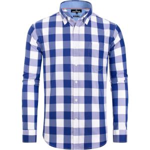 Alimens & Gentle Men’s Plaid Button Down Shirts Cotton Long Sleeve Dress Shirts Regular Fit Gingham Shirts(Blue  Buffalo Check)
