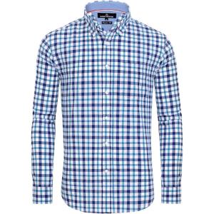 Alimens & Gentle Men’s Plaid Button Down Shirts Cotton Long Sleeve Dress Shirts Regular Fit Gingham Shirts(Blue  Check)