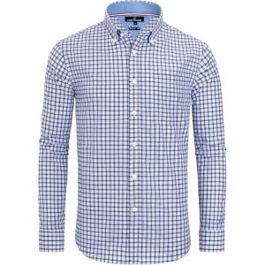 Alimens & Gentle Men’s Plaid Button Down Shirts Cotton Long Sleeve Dress Shirts Regular Fit Gingham Shirts(Blue  Gingham)