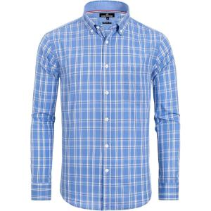 Alimens & Gentle Men’s Plaid Button Down Shirts Cotton Long Sleeve Dress Shirts Regular Fit Gingham Shirts(Blue  Large Plaid)