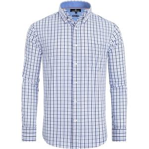 Alimens & Gentle Men’s Plaid Button Down Shirts Cotton Long Sleeve Dress Shirts Regular Fit Gingham Shirts(Blue Navy  Small Plaid)
