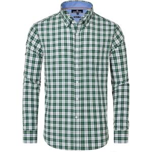 Alimens & Gentle Men’s Plaid Button Down Shirts Cotton Long Sleeve Dress Shirts Regular Fit Gingham Shirts(Green Plaid)