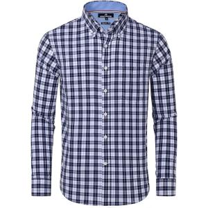 Alimens & Gentle Men’s Plaid Button Down Shirts Cotton Long Sleeve Dress Shirts Regular Fit Gingham Shirts(Navy Plaid)