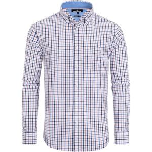 Alimens & Gentle Men’s Plaid Button Down Shirts Cotton Long Sleeve Dress Shirts Regular Fit Gingham Shirts(Navy Red  Small Plaid)