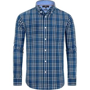 Alimens & Gentle Men’s Plaid Button Down Shirts Cotton Long Sleeve Dress Shirts Regular Fit Gingham Shirts(Navy White  Checked)