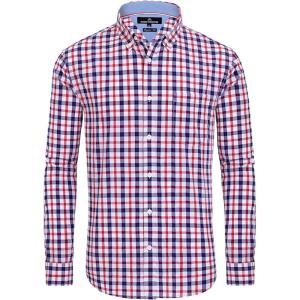 Alimens & Gentle Men’s Plaid Button Down Shirts Cotton Long Sleeve Dress Shirts Regular Fit Gingham Shirts(Red  Check)
