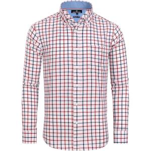 Alimens & Gentle Men’s Plaid Button Down Shirts Cotton Long Sleeve Dress Shirts Regular Fit Gingham Shirts(Red  Gingham)
