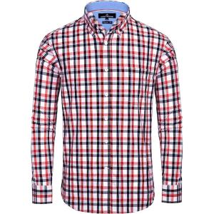 Alimens & Gentle Men’s Plaid Button Down Shirts Cotton Long Sleeve Dress Shirts Regular Fit Gingham Shirts(Red Black  Check)