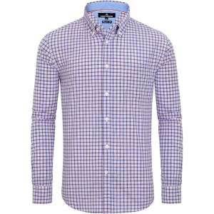 Alimens & Gentle Men’s Plaid Button Down Shirts Cotton Long Sleeve Dress Shirts Regular Fit Gingham Shirts(Red Navy  Gingham)