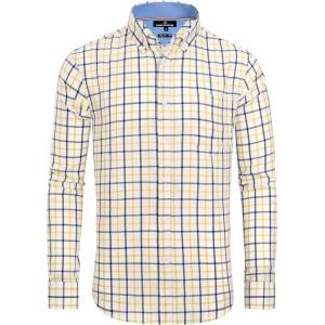 Alimens & Gentle Men’s Plaid Button Down Shirts Cotton Long Sleeve Dress Shirts Regular Fit Gingham Shirts(Yellow  Gingham)
