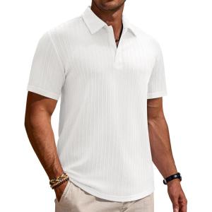 Alimens & Gentle Mens Polo Shirts Short Sleeve Textured Knit Casual Beach Vacation Stretchy Golf Shirts(White)