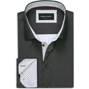 Alimens & Gentle Mens Printed Dress Shirts Long Sleeve Wrinkle Free Button Down Shirt Regular Fit Casual Business Tops(Black Flake)