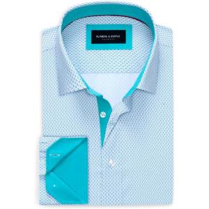 Alimens & Gentle Mens Printed Dress Shirts Long Sleeve Wrinkle Free Button Down Shirt Regular Fit Casual Business Tops(Turquoise Flake)