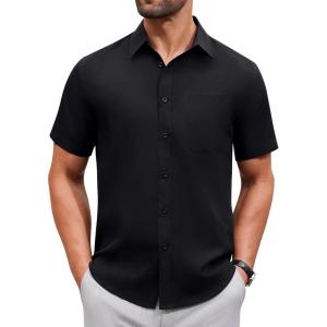 Alimens & Gentle Men’s Short Sleeve Dress Shirt(Black)
