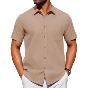Alimens & Gentle Men’s Short Sleeve Dress Shirt(Khaki)
