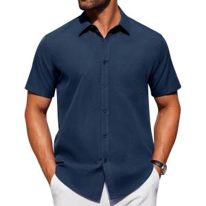 Alimens & Gentle Men’s Short Sleeve Dress Shirt(Navy Blue)