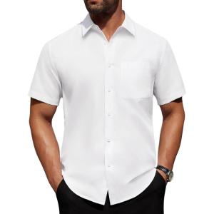 Alimens & Gentle Men’s Short Sleeve Dress Shirt(White)