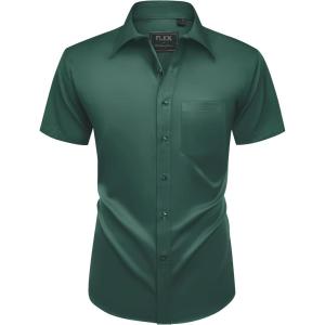 Alimens & Gentle Mens Short Sleeve Dress Shirts Wrinkle Free Solid Casual Button Down Shirts with Pocket(Dark Green)