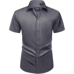Alimens & Gentle Mens Short Sleeve Dress Shirts Wrinkle Free Solid Casual Button Down Shirts with Pocket(Gray)