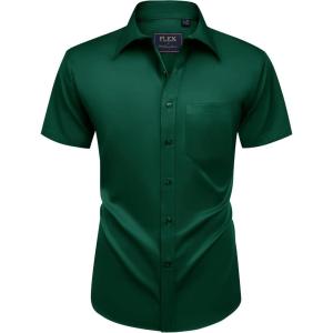 Alimens & Gentle Mens Short Sleeve Dress Shirts Wrinkle Free Solid Casual Button Down Shirts with Pocket(Hunter Green)