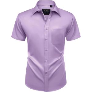 Alimens & Gentle Mens Short Sleeve Dress Shirts Wrinkle Free Solid Casual Button Down Shirts with Pocket(Lavender)