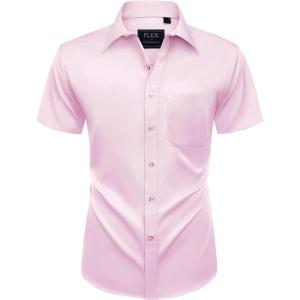 Alimens & Gentle Mens Short Sleeve Dress Shirts Wrinkle Free Solid Casual Button Down Shirts with Pocket(Light Pink)