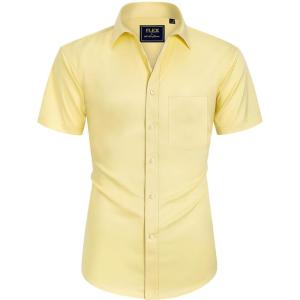 Alimens & Gentle Mens Short Sleeve Dress Shirts Wrinkle Free Solid Casual Button Down Shirts with Pocket(Light Yellow)