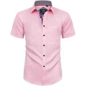 Alimens & Gentle Mens Short Sleeve Dress Shirts Wrinkle Free Solid Casual Button Down Shirts with Pocket(Pink)