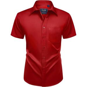 Alimens & Gentle Mens Short Sleeve Dress Shirts Wrinkle Free Solid Casual Button Down Shirts with Pocket(Red)