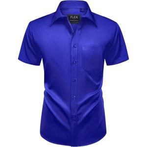 Alimens & Gentle Mens Short Sleeve Dress Shirts Wrinkle Free Solid Casual Button Down Shirts with Pocket(Royal Blue)
