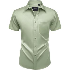 Alimens & Gentle Mens Short Sleeve Dress Shirts Wrinkle Free Solid Casual Button Down Shirts with Pocket(Sage Green)