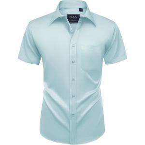 Alimens & Gentle Mens Short Sleeve Dress Shirts Wrinkle Free Solid Casual Button Down Shirts with Pocket(Sky Blue)