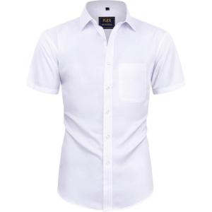 Alimens & Gentle Mens Short Sleeve Dress Shirts Wrinkle Free Solid Casual Button Down Shirts with Pocket(White)