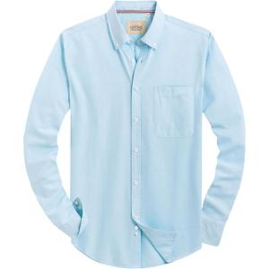 Alimens & Gentle Mens Solid Oxford Shirt Long Sleeve Dress Shirt Work Casual Button Down Shirts with Pocket(Aquamarine)