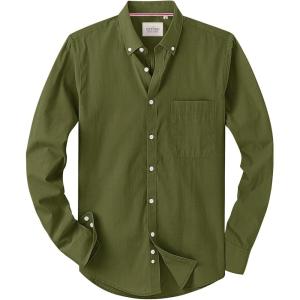 Alimens & Gentle Mens Solid Oxford Shirt Long Sleeve Dress Shirt Work Casual Button Down Shirts with Pocket(Army Green)