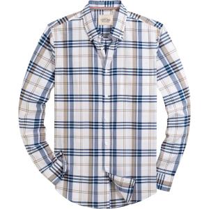 Alimens & Gentle Mens Solid Oxford Shirt Long Sleeve Dress Shirt Work Casual Button Down Shirts with Pocket(Check-light Blue & White)