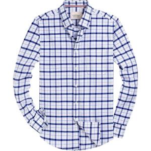 Alimens & Gentle Mens Solid Oxford Shirt Long Sleeve Dress Shirt Work Casual Button Down Shirts with Pocket(Check-white)